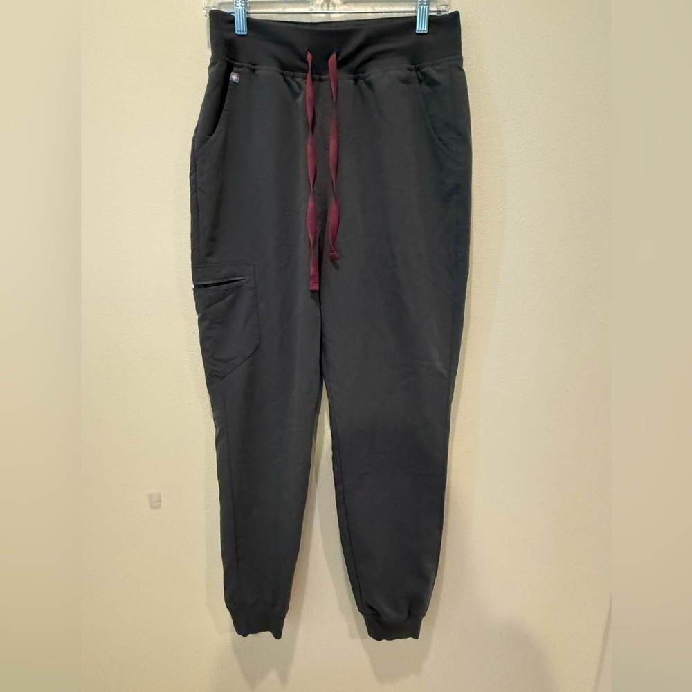 Figs Gray Joggers with Burgundy Accents